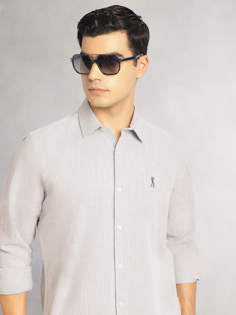 Thomas Scott Men Grey Cricket Club Collection Slim Fit Long Sleeves Spread Collar Pinstripes Cotton Linen Casual Shirt