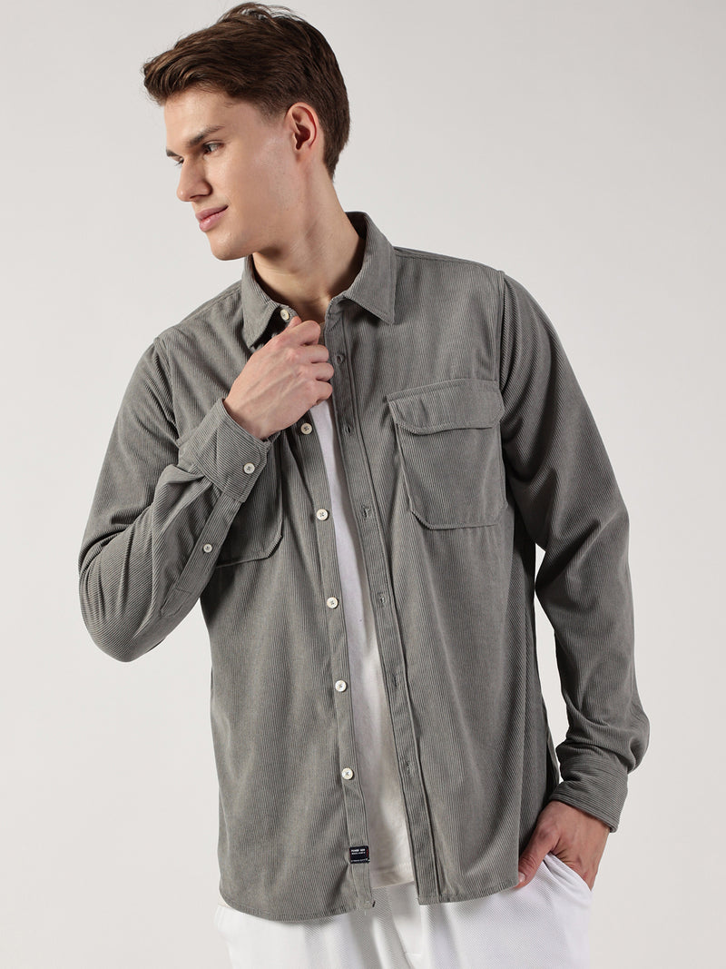 Thomas Scott Men Premium Slim Fit Opaque Corduroy Casual?Shirt