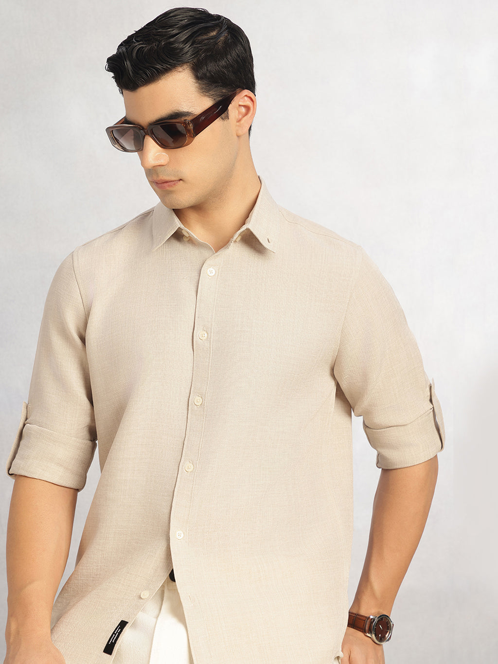 Thomas Scott Men Fawn Slim Fit Long Sleeves Button-Down Collar Polyester Casual Shirt