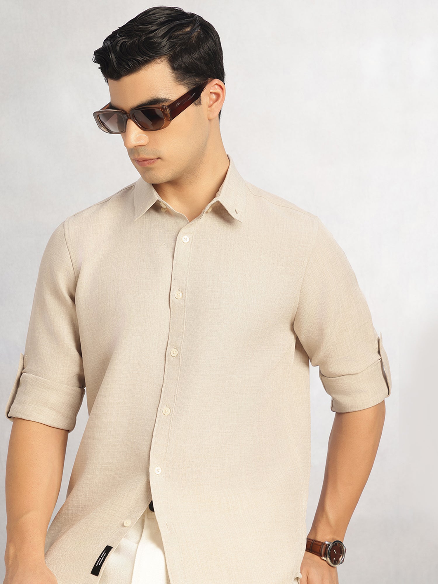 Thomas Scott Men Fawn Slim Fit Long Sleeves Button-Down Collar Polyester Casual Shirt