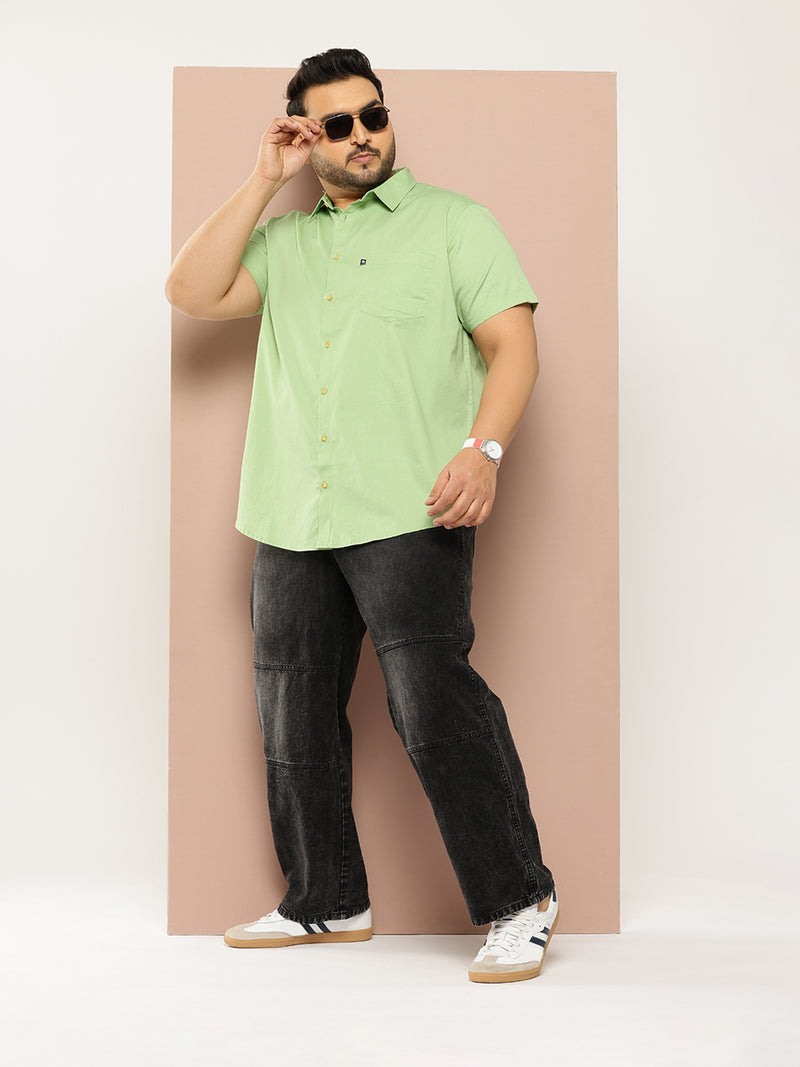 Thomas Scott Men Pista Plus Size Regular Fit Short Sleeves Spread Collar 100% Cotton Casual Shirt