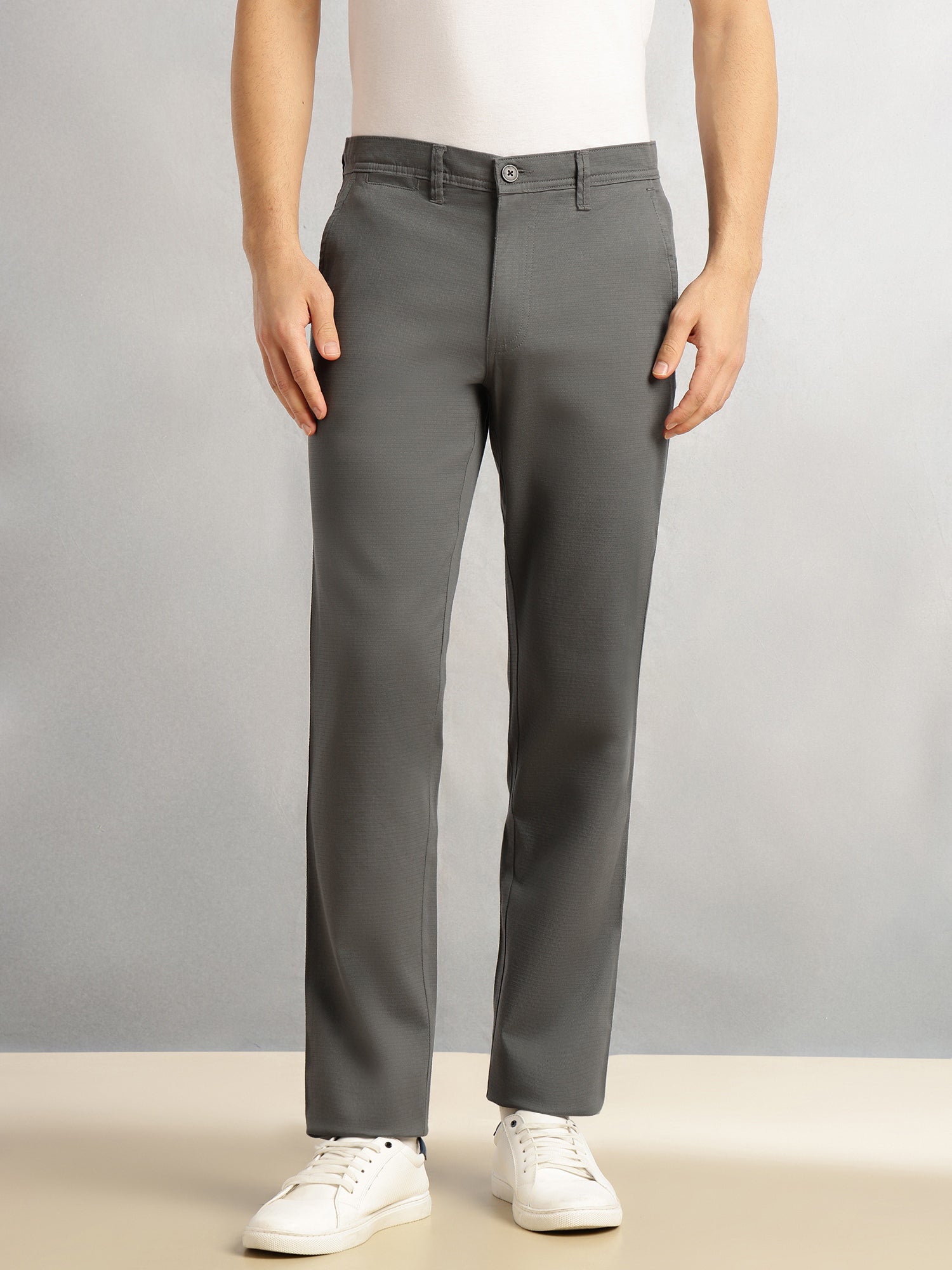 Thomas Scott Men Grey Cricket Club Collection Regular Fit Mid-Rise Solid Woven Trouser