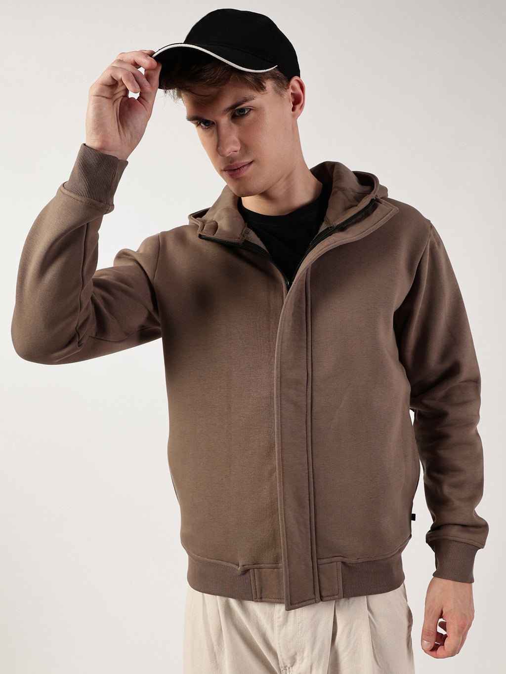 Thomas Scott Men Brown Regular Fit Long Sleeves Solid Open Front Hooded Jacket