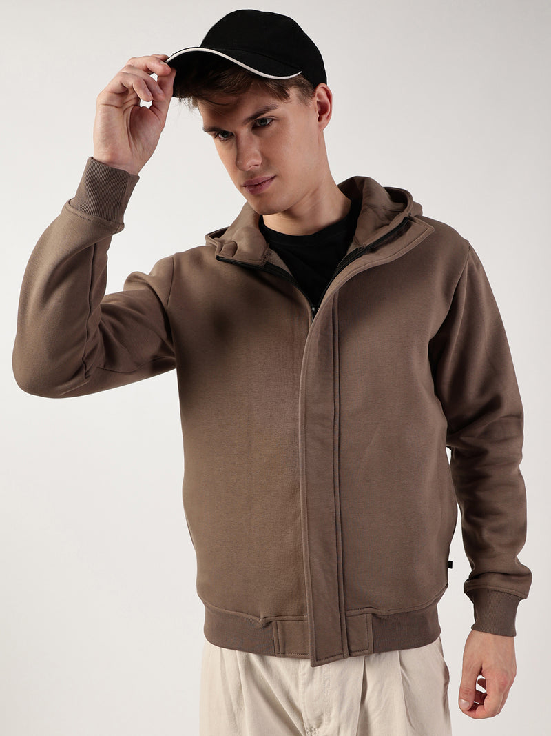 Thomas Scott Men Brown Regular Fit Long Sleeves Solid Open Front Hooded Jacket