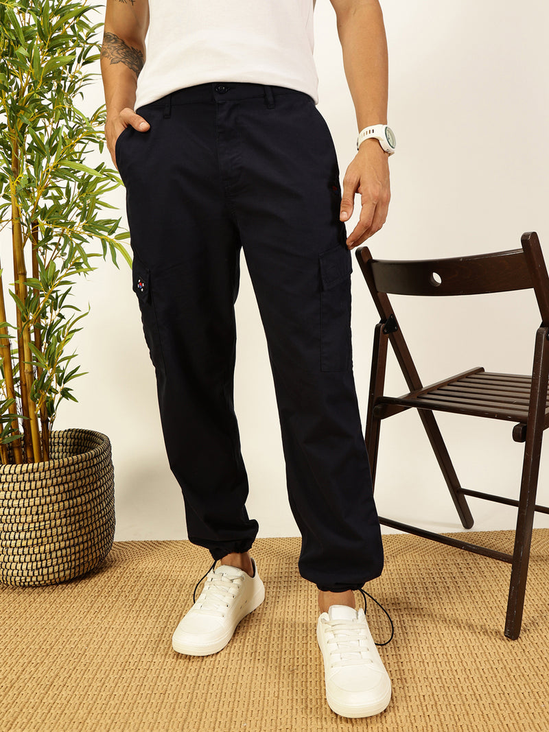 Thomas Scott Men Navy Regular Fit Mid-Rise Cotton Woven Parachute Cargo Trouser