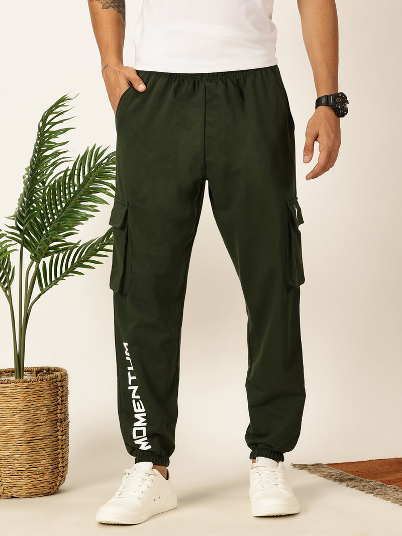 Thomas Scott Men Kombu Green Relaxed-Fit Mid-Rise Solid 3 Pockets Cargo Joggers