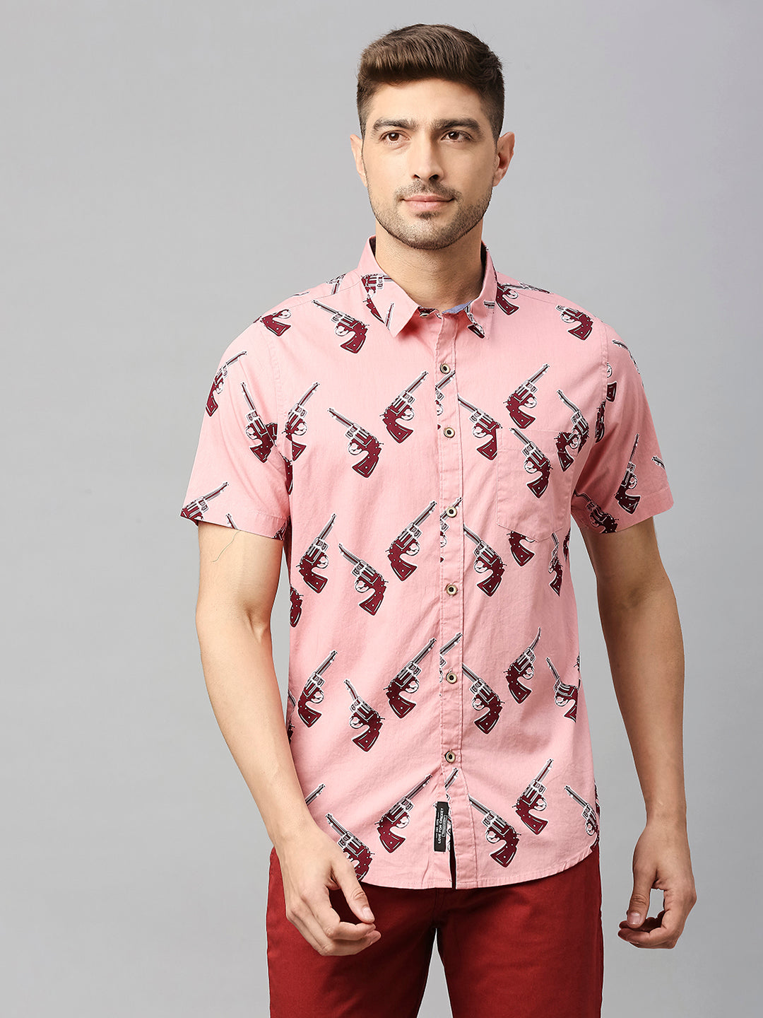 Thomas Scott Men Pink Cricket Club Collection Slim Fit Conversational Print Shirt