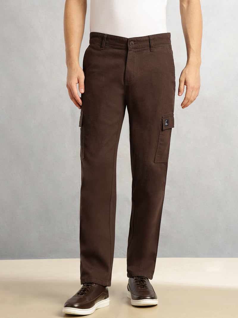 Thomas Scott Men Brown Cricket Club Collection Straight Fit Mid-Rise 100% Cotton Woven Cargo Trouser