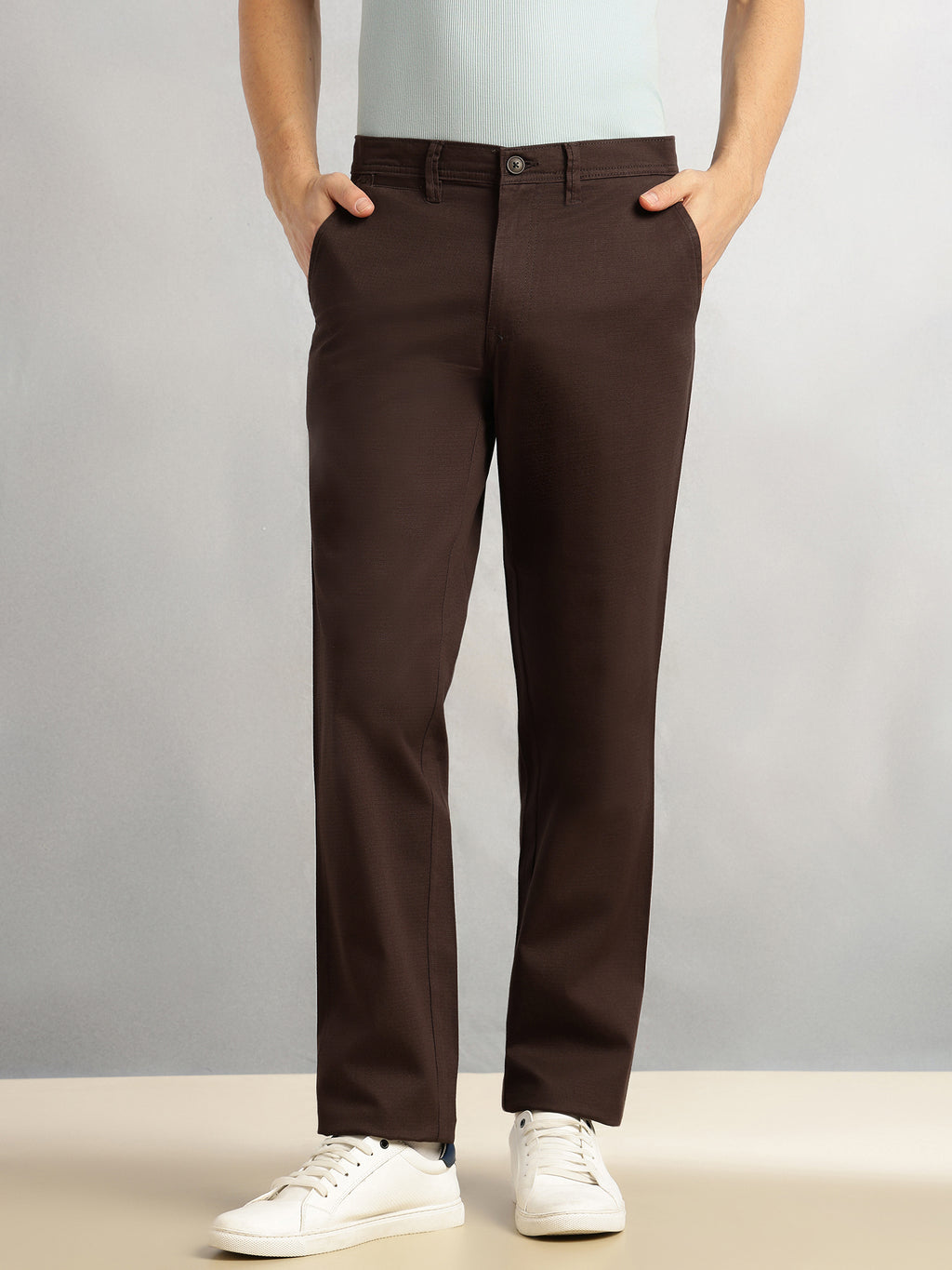Thomas Scott Men Brown Cricket Club Collection Regular Fit Mid-Rise Solid Woven Trouser