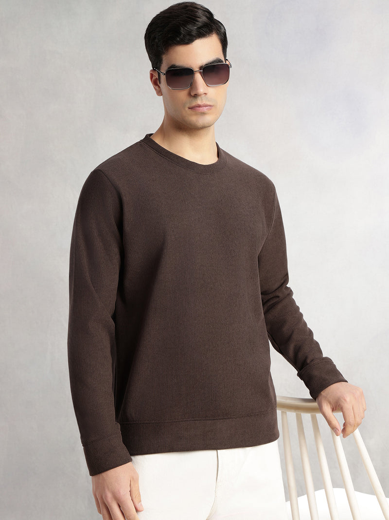 Thomas Scott Men Brown Regular Fit Long Sleeves Round Neck Solid Polyester Pullover Sweatshirt