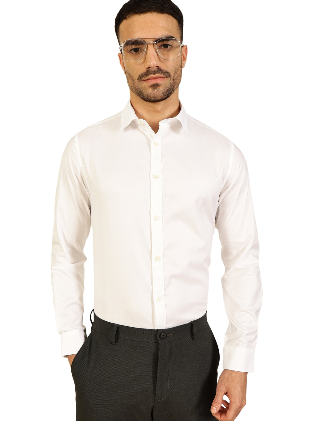 Thomas Scott Men White Slim Fit Long Sleeves Cutaway Collar Solid Cotton Formal Shirt
