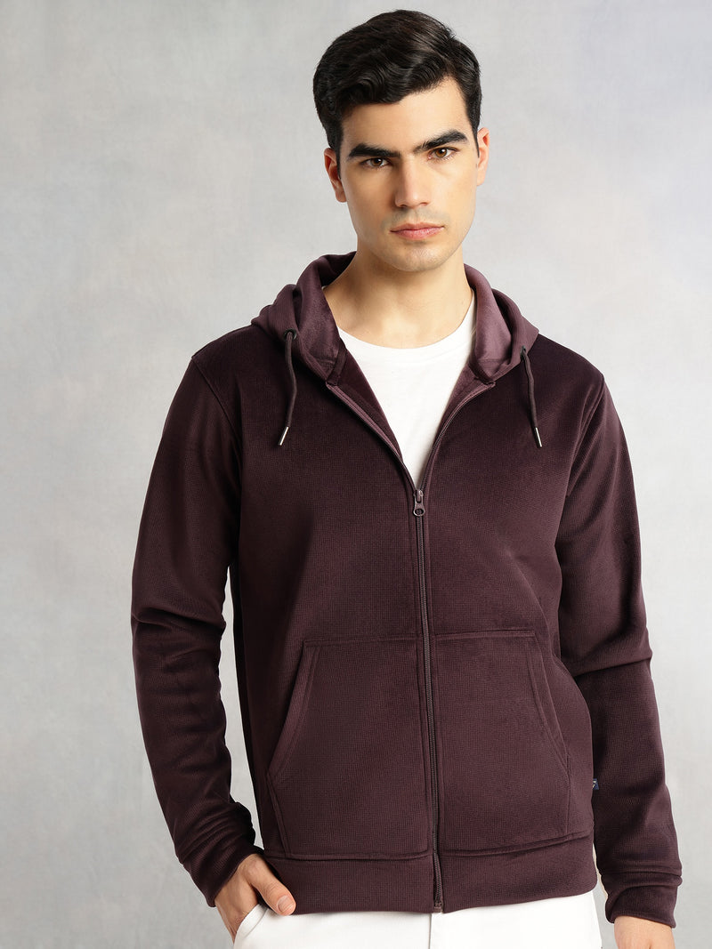 Thomas Scott Men Burgundy Regular Fit Long Sleeves Kangaroo Pocket Polyester Hoodie Sweatshirt