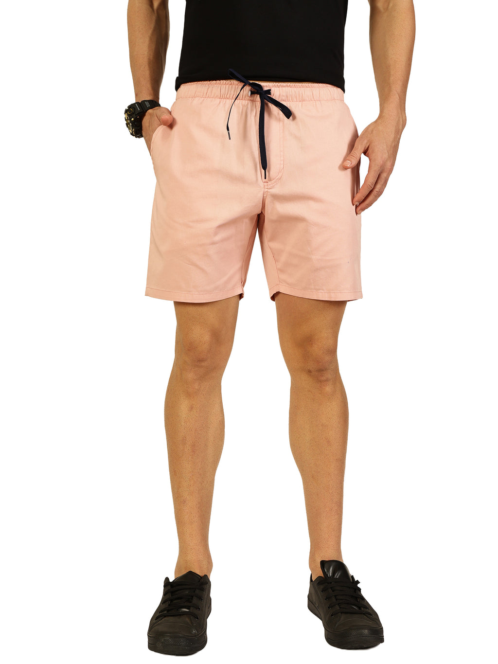 Thomas Scott Men Peach Regular Fit Mid-Rise Solid 100% Cotton Woven Shorts