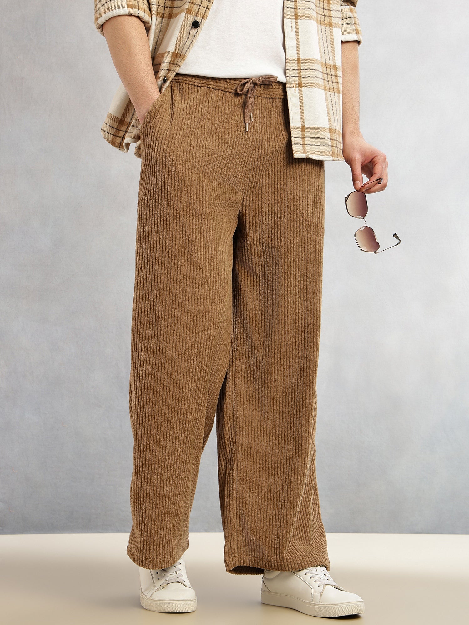 Thomas Scott Men Khaki Cricket Club Collection Regular Fit Textured Corduroy Trousers