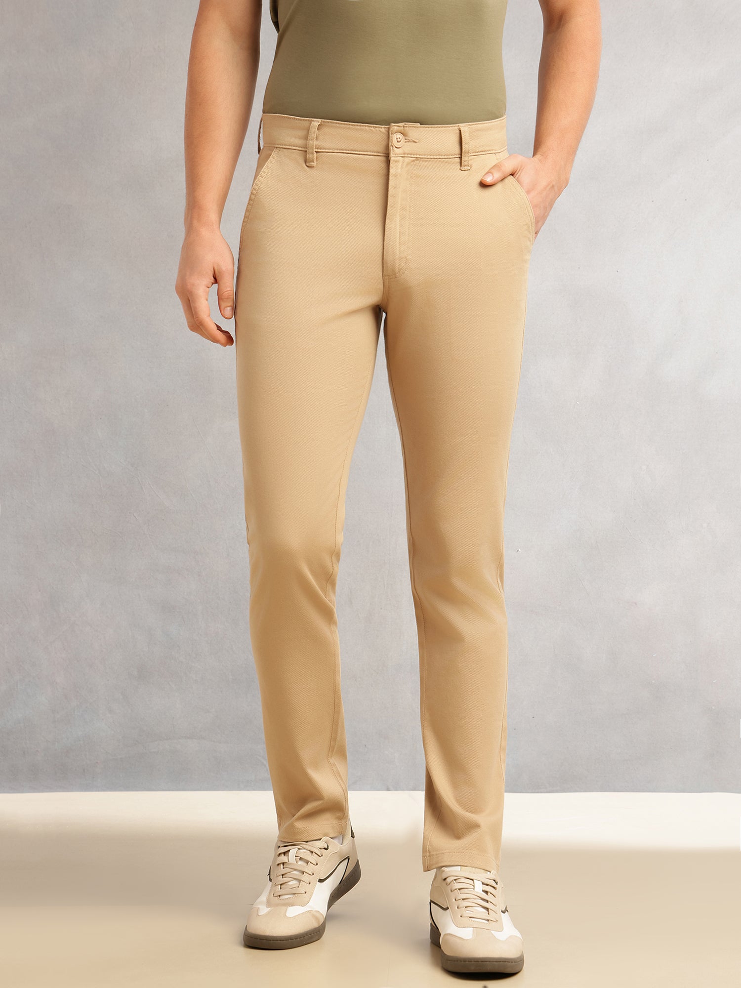 Thomas Scott Men Khaki Cricket Club Collection Regular Fit Mid-Rise Solid 4 Pockets Woven Chinos Trouser