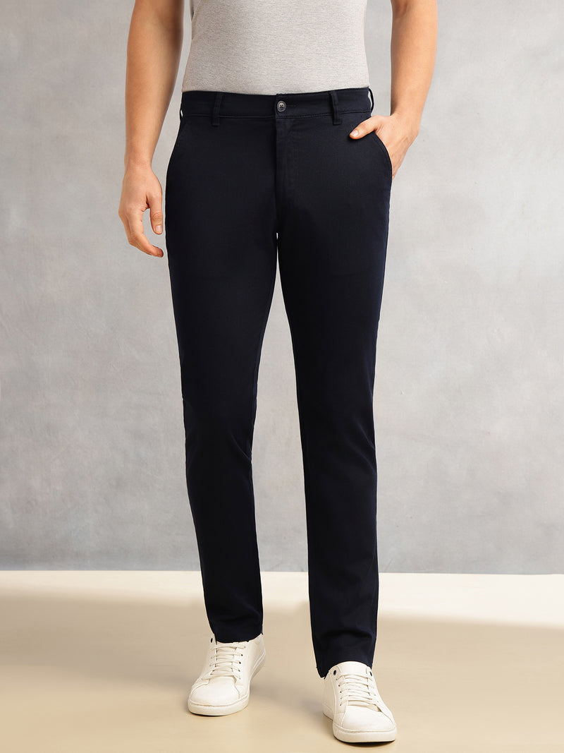 Thomas Scott Men Navy Cricket Club Collection Regular Fit Mid-Rise Solid 4 Pockets Woven Chinos Trouser