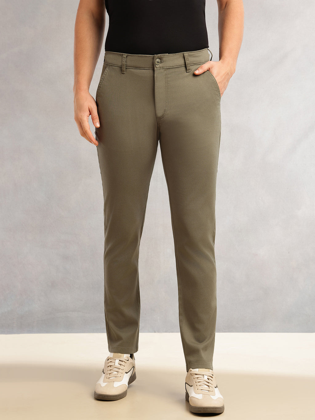 Thomas Scott Men Olive Cricket Club Collection Regular Fit Mid-Rise Solid 4 Pockets Woven Chinos Trouser