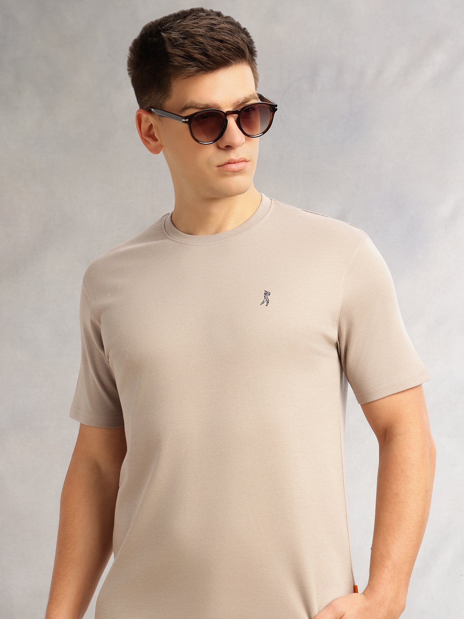 Thomas Scott Men Grey1 Cricket Club Collection Regular Fit Short Sleeves Round Neck Solid 100% Cotton Knitted Tshirt