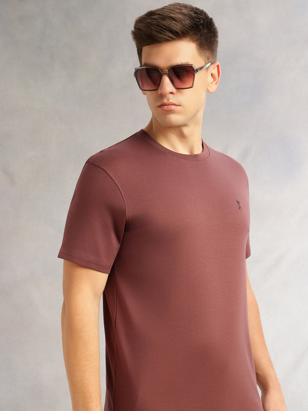 Thomas Scott Men Burgundy Cricket Club Collection Regular Fit Short Sleeves Round Neck Solid 100% Cotton Knitted Tshirt