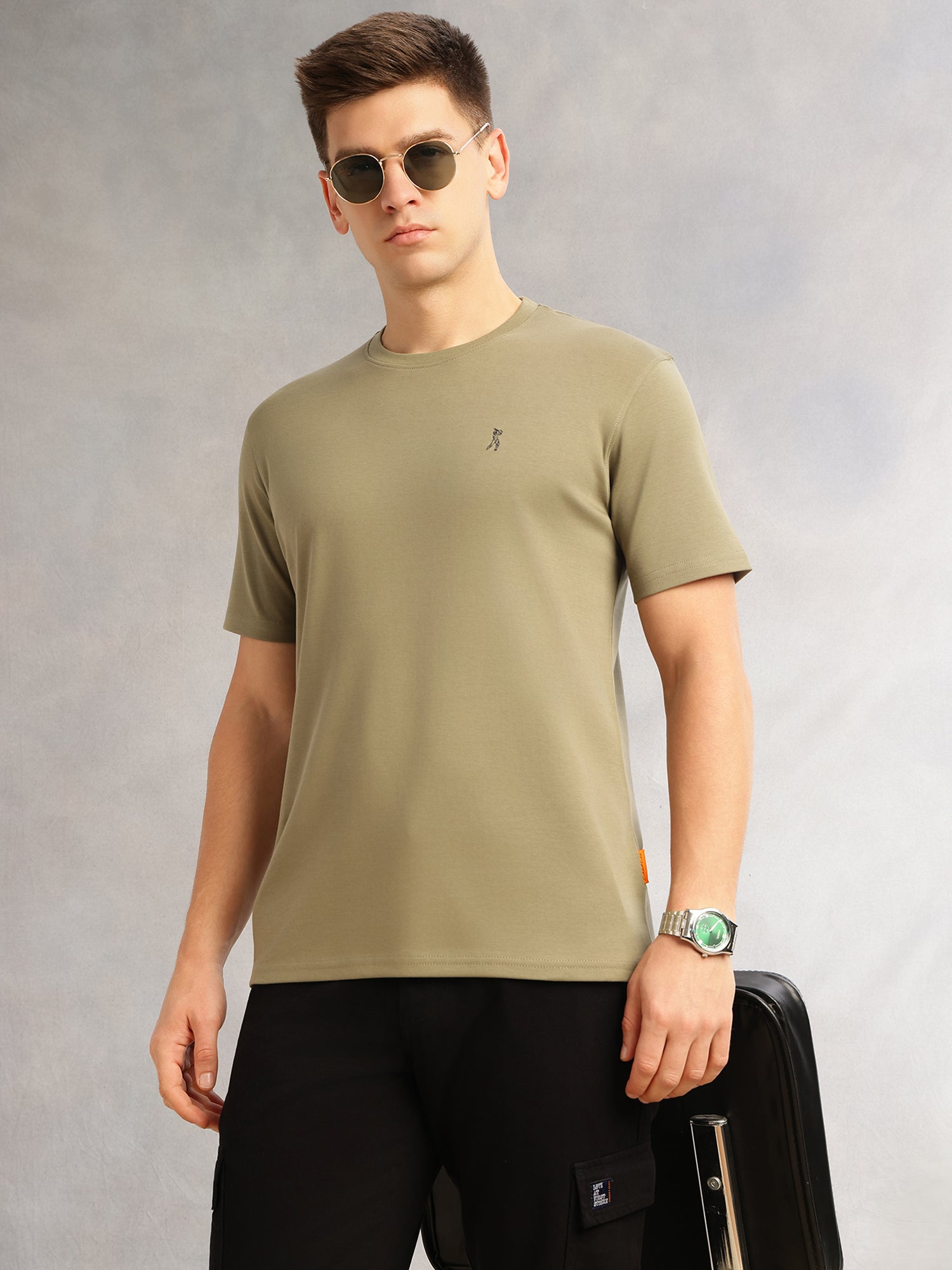 Thomas Scott Men Sea Green Cricket Club Collection Regular Fit Short Sleeves Round Neck Solid 100% Cotton Knitted Tshirt