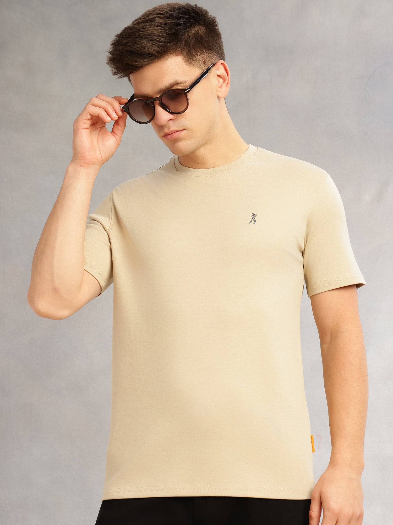 Thomas Scott Men Cream Cricket Club Collection Regular Fit Short Sleeves Round Neck Solid 100% Cotton Knitted Tshirt