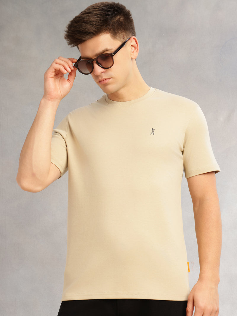 Thomas Scott Men Cream Cricket Club Collection Regular Fit Short Sleeves Round Neck Solid 100% Cotton Knitted Tshirt