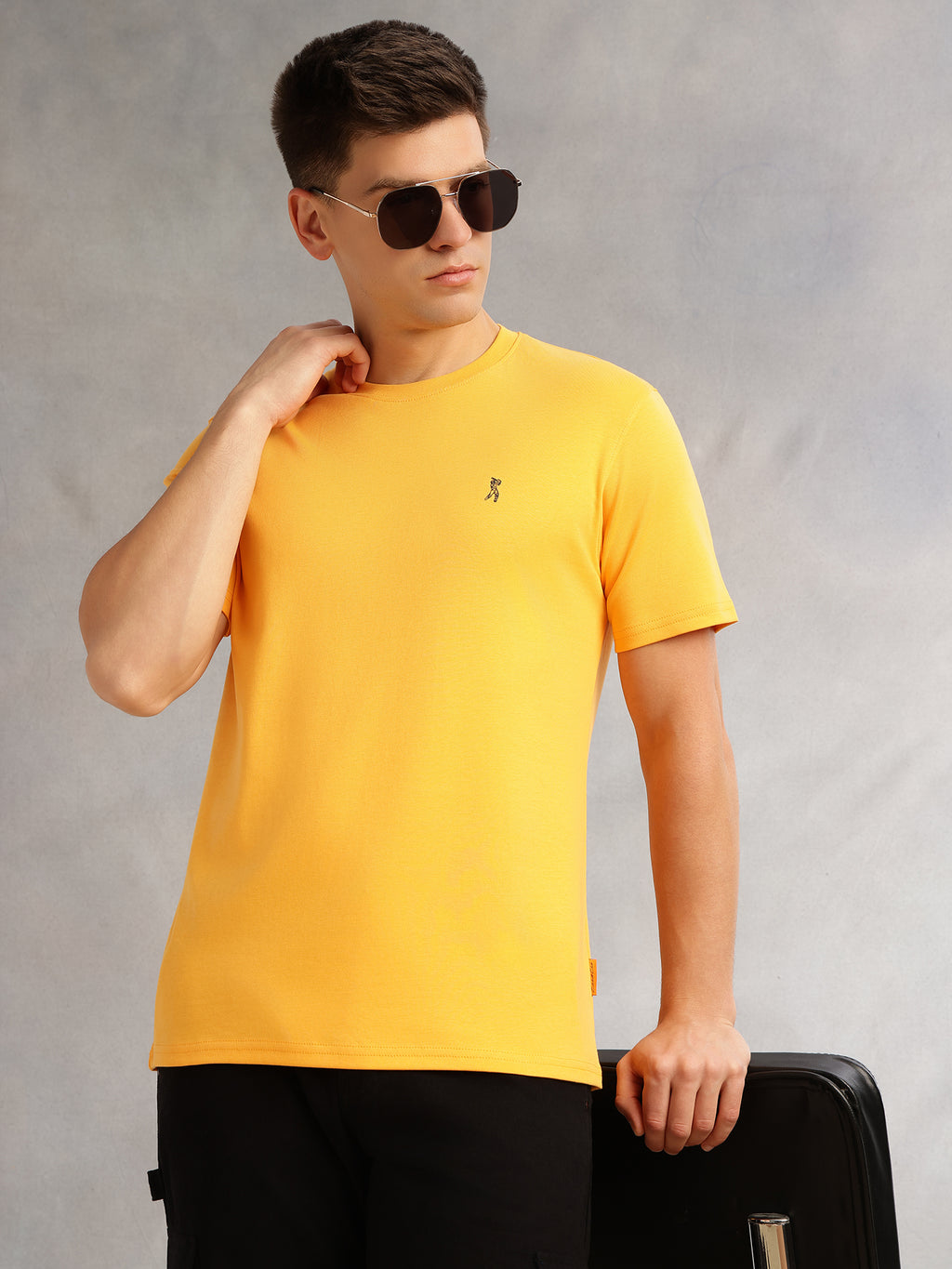 Thomas Scott Men Yellow Cricket Club Collection Regular Fit Short Sleeves Round Neck Solid 100% Cotton Knitted Tshirt