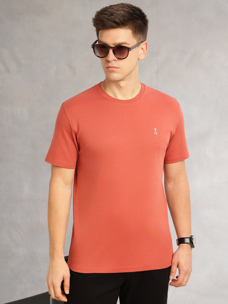 Thomas Scott Men Rust Cricket Club Collection Regular Fit Short Sleeves Round Neck Solid 100% Cotton Knitted Tshirt