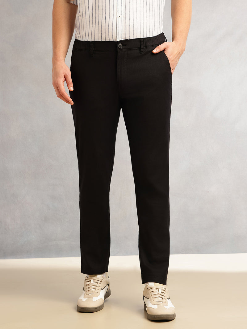 Thomas Scott Men Black Straight Fit Mid-Rise Solid 4 Pockets Woven Chinos Trouser