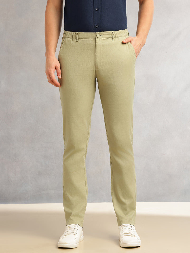 Thomas Scott Men Mint Straight Fit Mid-Rise Solid 4 Pockets Woven Chinos Trouser