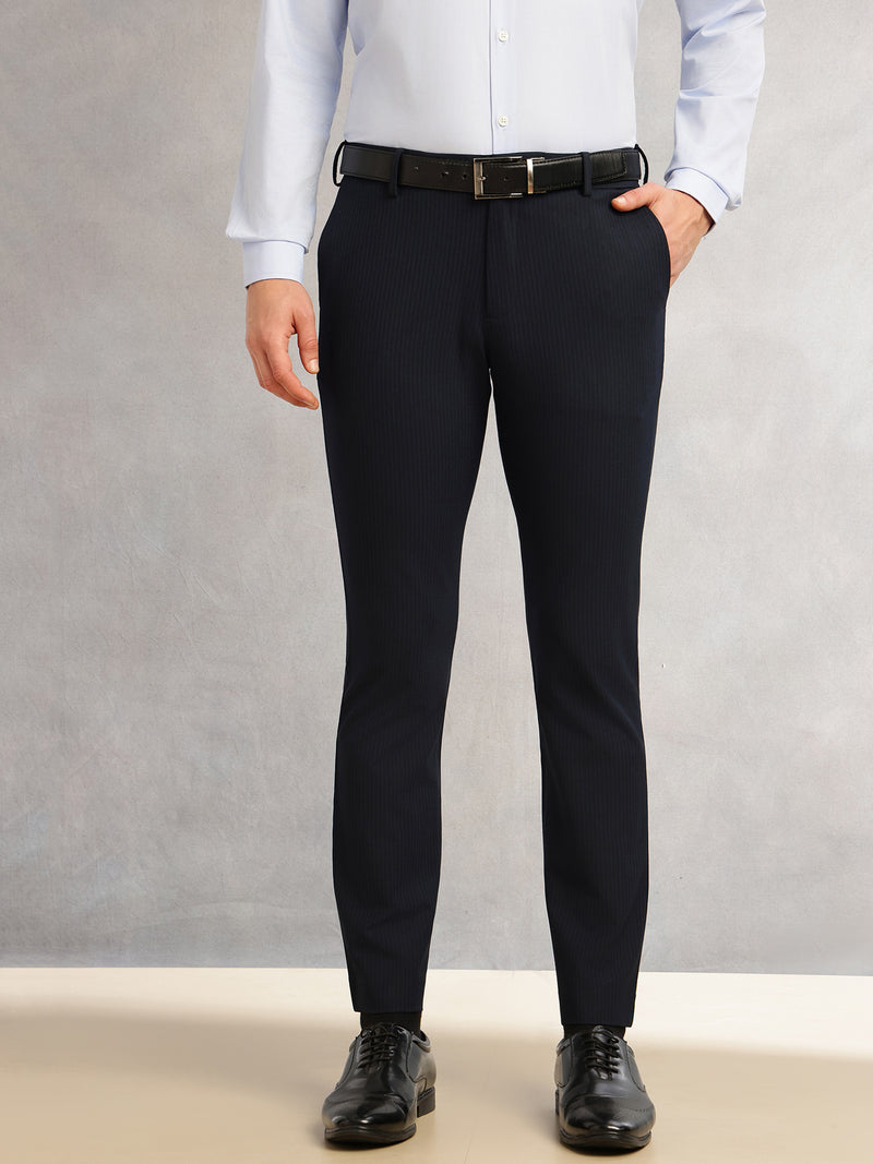 Thomas Scott Men Navy1 Slim Fit Mid-Rise Flexi-Waist 4-Way Stretch Solid Formal Performance Trouser