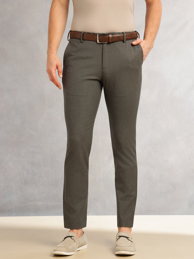 Thomas Scott Men Black Slim Fit Mid-Rise Flexi-Waist 4-Way Stretch Solid Formal Performance Trouser