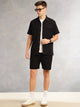 Thomas Scott Men Black Cricket Club Collection Regular Fit Short Sleeves Self Design 100% Cotton Co-Ord Set with Shirt Collar