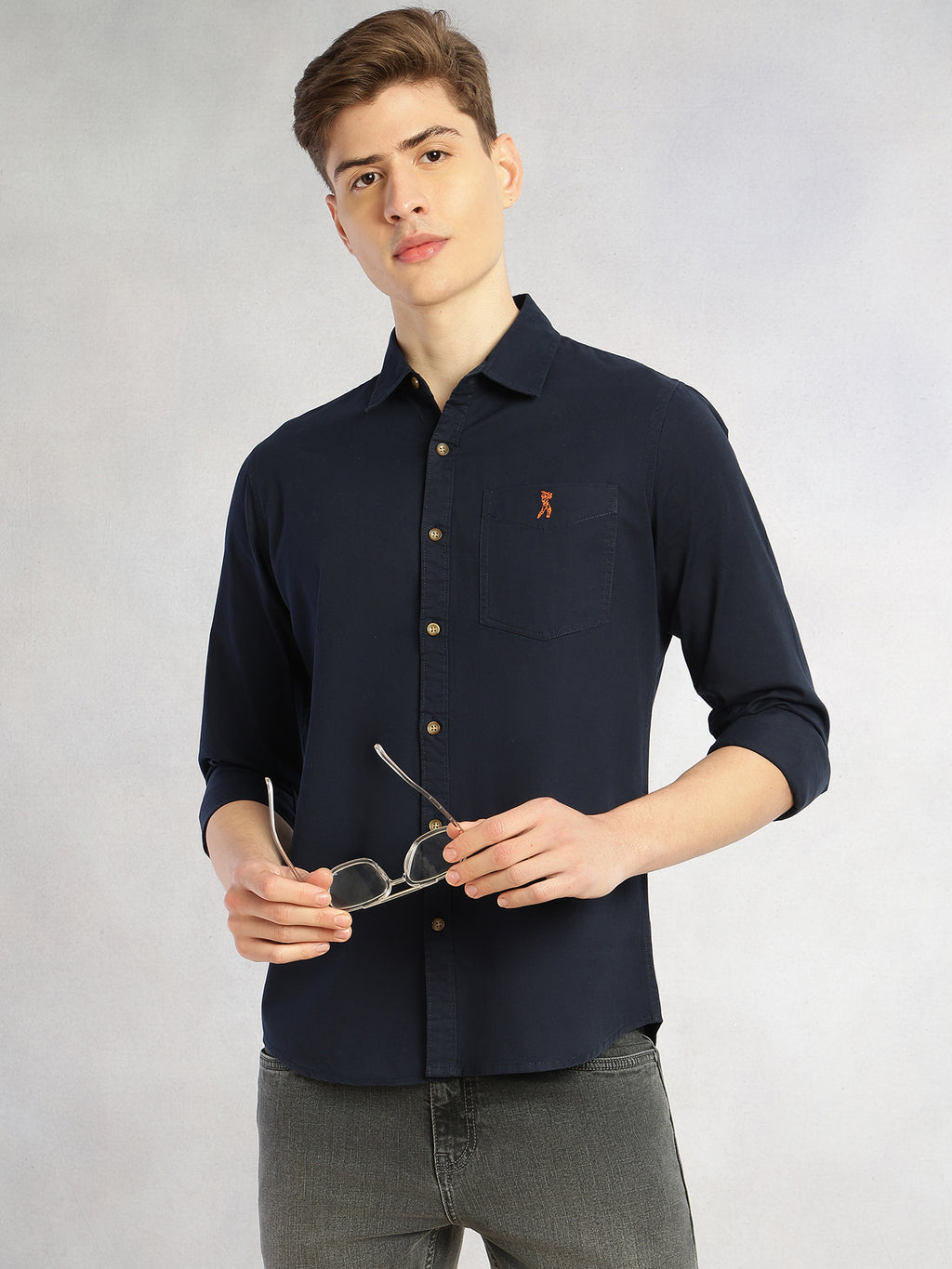 Thomas Scott Men Navy Cricket Club Collection Long Sleeves Slim Fit Spread Collar 100% Cotton Twill Casual Shirt