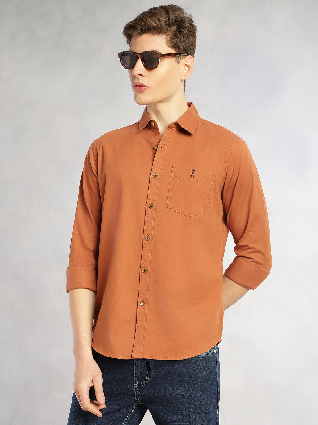 Thomas Scott Men Rust Cricket Club Collection Long Sleeves Slim Fit Spread Collar 100% Cotton Twill Casual Shirt