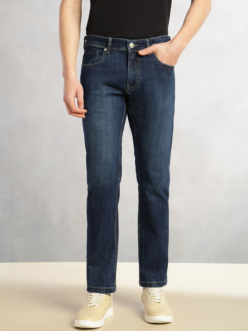 Thomas Scott Men Mid Blue Cricket Club Collection Slim Fit Mid-Rise Faded 5 Pockets Stretchable Jeans
