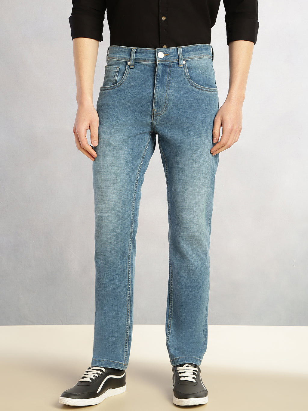 Thomas Scott Men Light Blue Cricket Club Collection Slim Fit Mid-Rise Faded 5 Pockets Stretchable Jeans