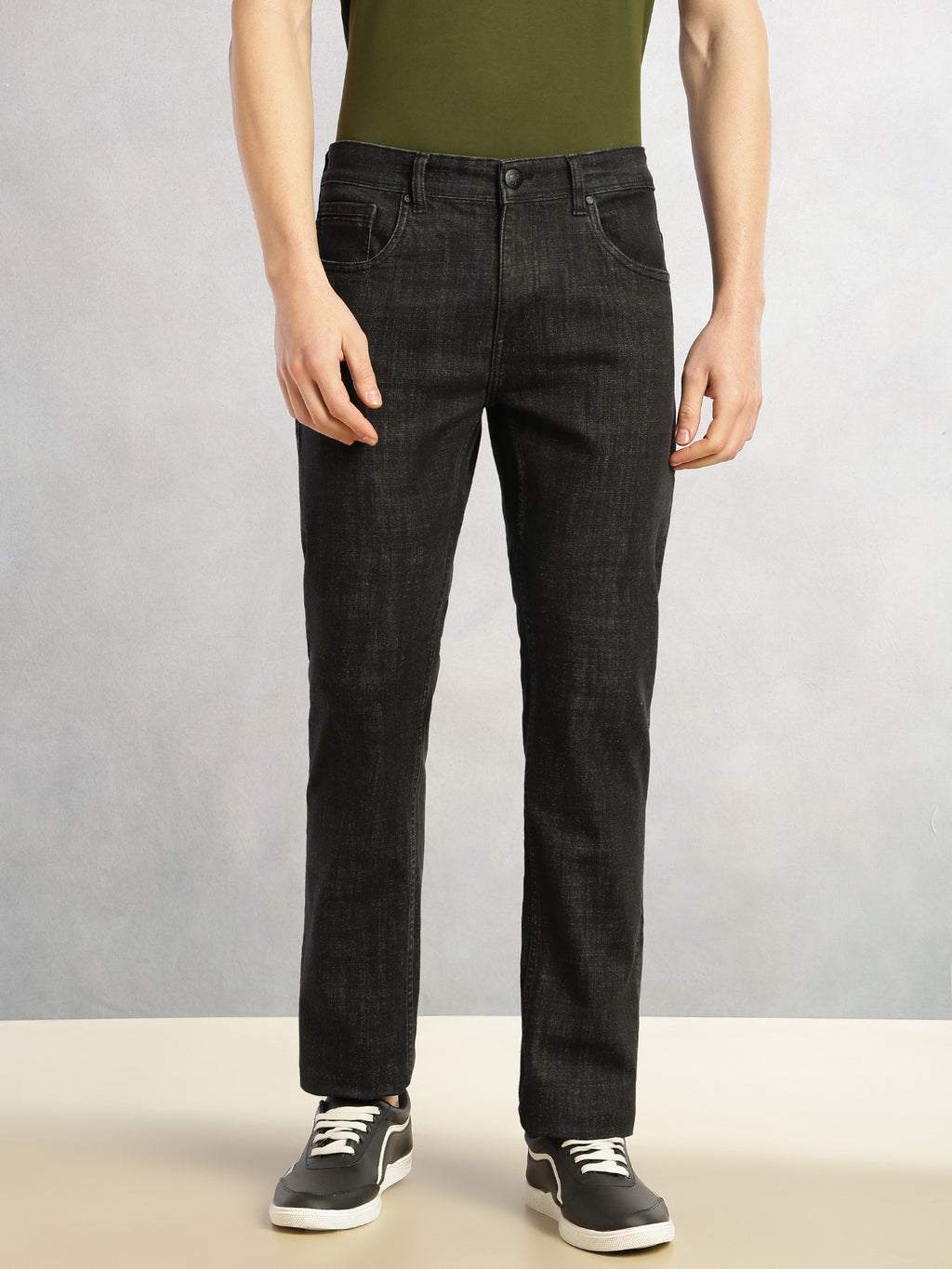 Thomas Scott Men Black Cricket Club Collection Straight Fit Mid-Rise No Faded 5 Pockets Stretchable Jeans