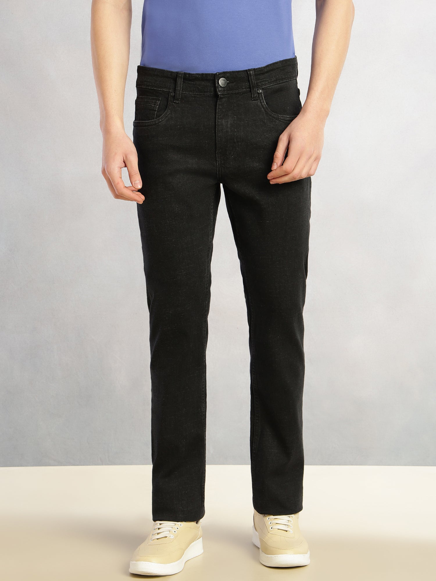 Thomas Scott Men Black Cricket Club Collection Mid-Rise No Faded Straight Fit 5 Pockets Stretchable Jeans