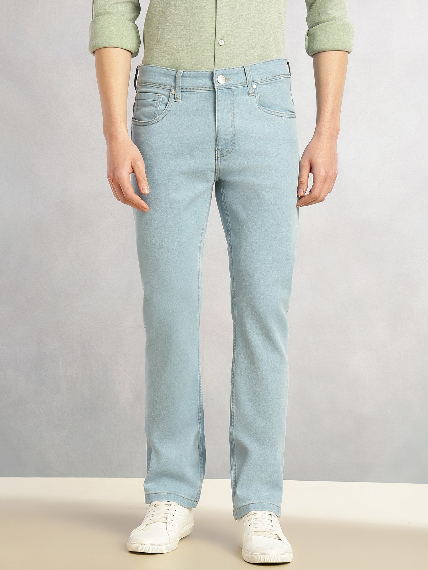 Thomas Scott Men Light Blue Cricket Club Collection Mid-Rise Straight Fit No Fade 5 Pockets Stretchable Jeans