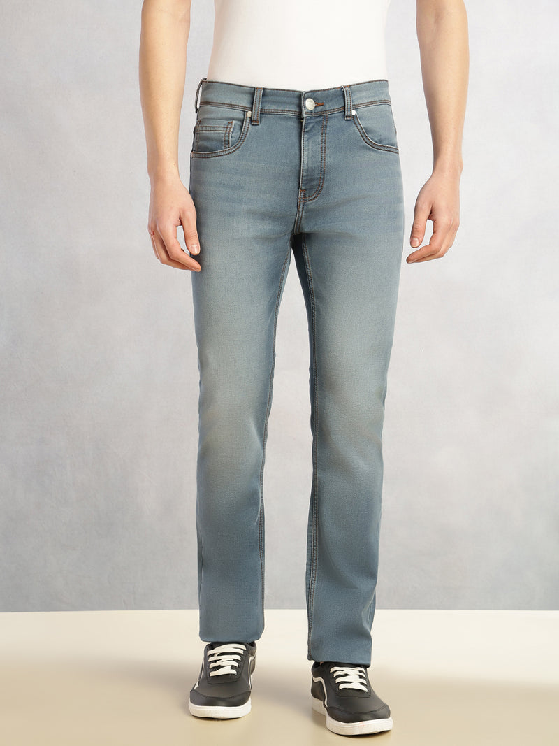Thomas Scott Men Mid Blue Cricket Club Collection Straight Fit Mid-Rise Faded 5 Pockets Stretchable Jeans