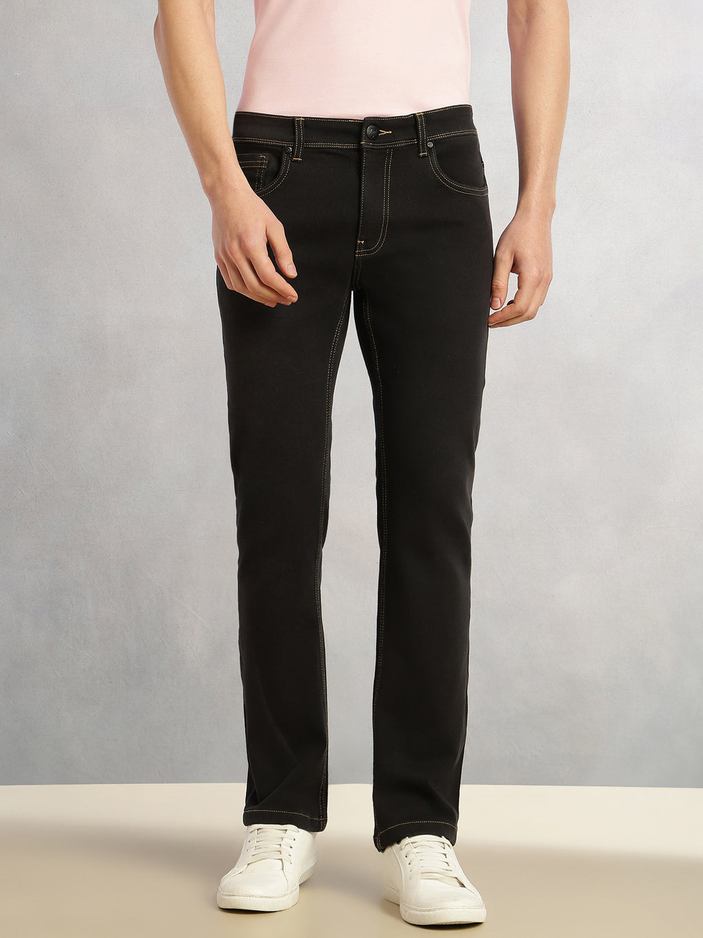 Thomas Scott Men Black Cricket Club Collection Mid-Rise Straight Fit No Fade Stretchable Jeans