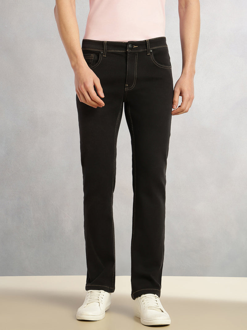 Thomas Scott Men Black Cricket Club Collection Mid-Rise Straight Fit No Fade Stretchable Jeans