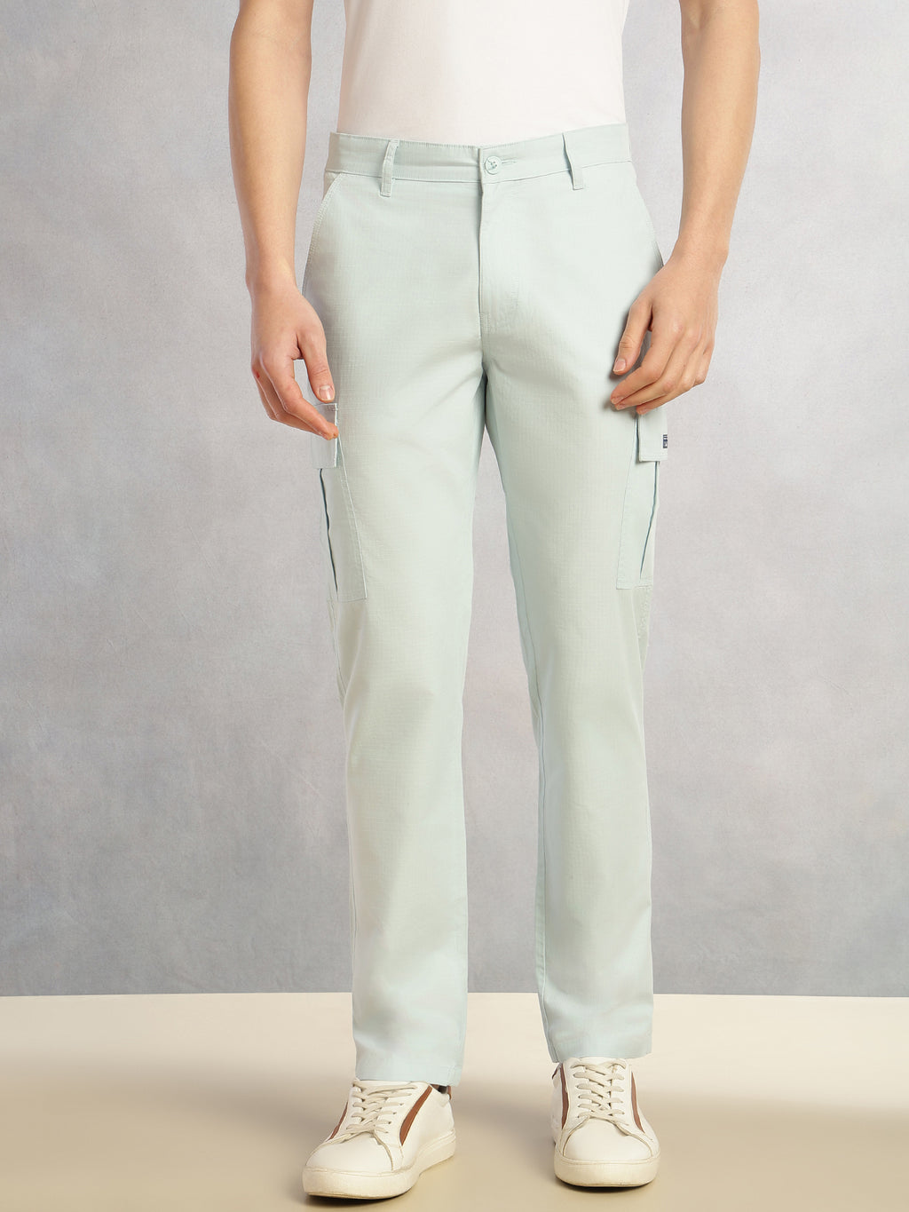 Thomas Scott Men Sky Blue Cricket Club Collection Relaxed Fit Mid-Rise 100% Cotton Woven Cargo Trouser