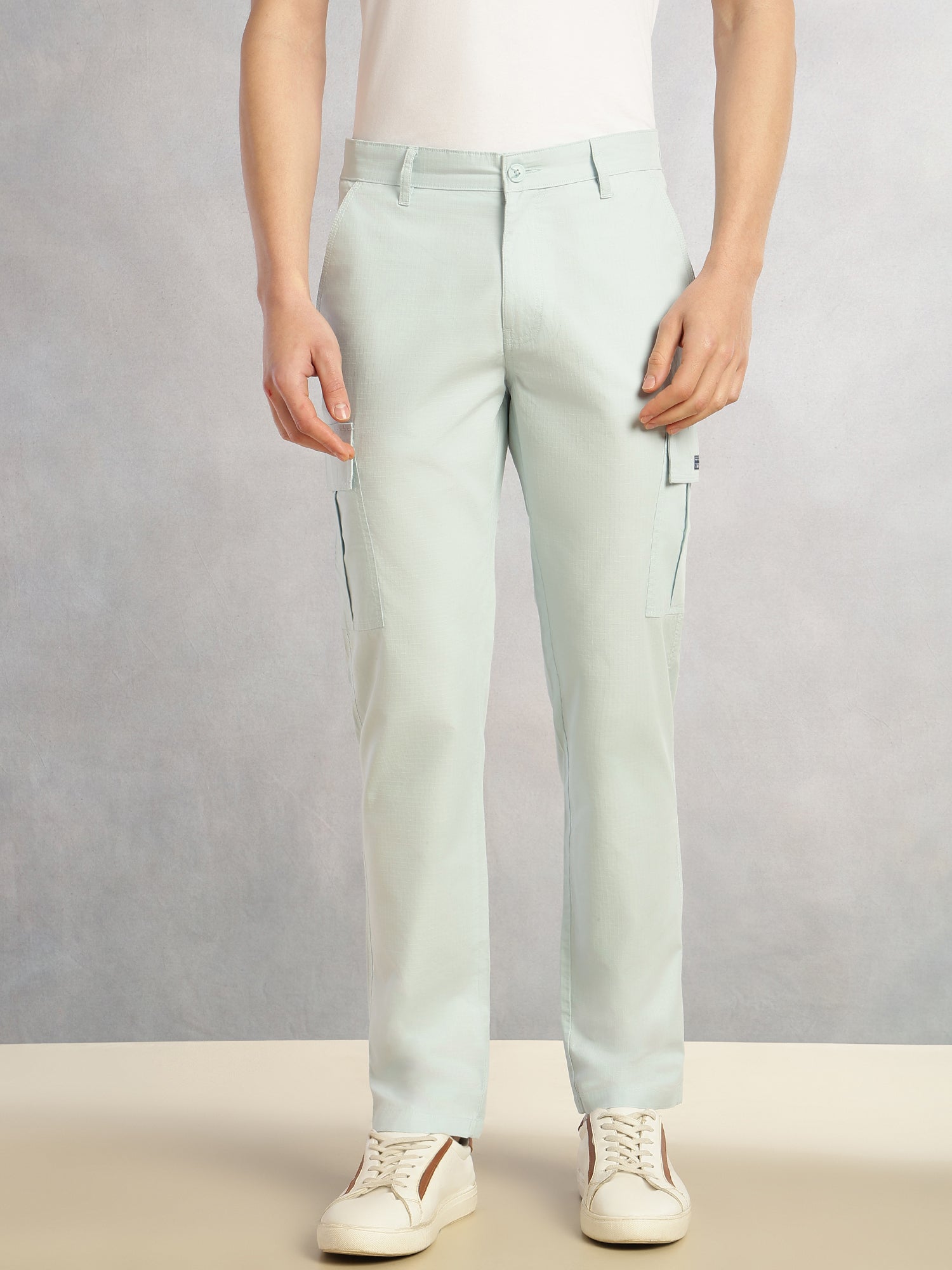 Thomas Scott Men Sky Blue Cricket Club Collection Relaxed Fit Mid-Rise 100% Cotton Woven Cargo Trouser