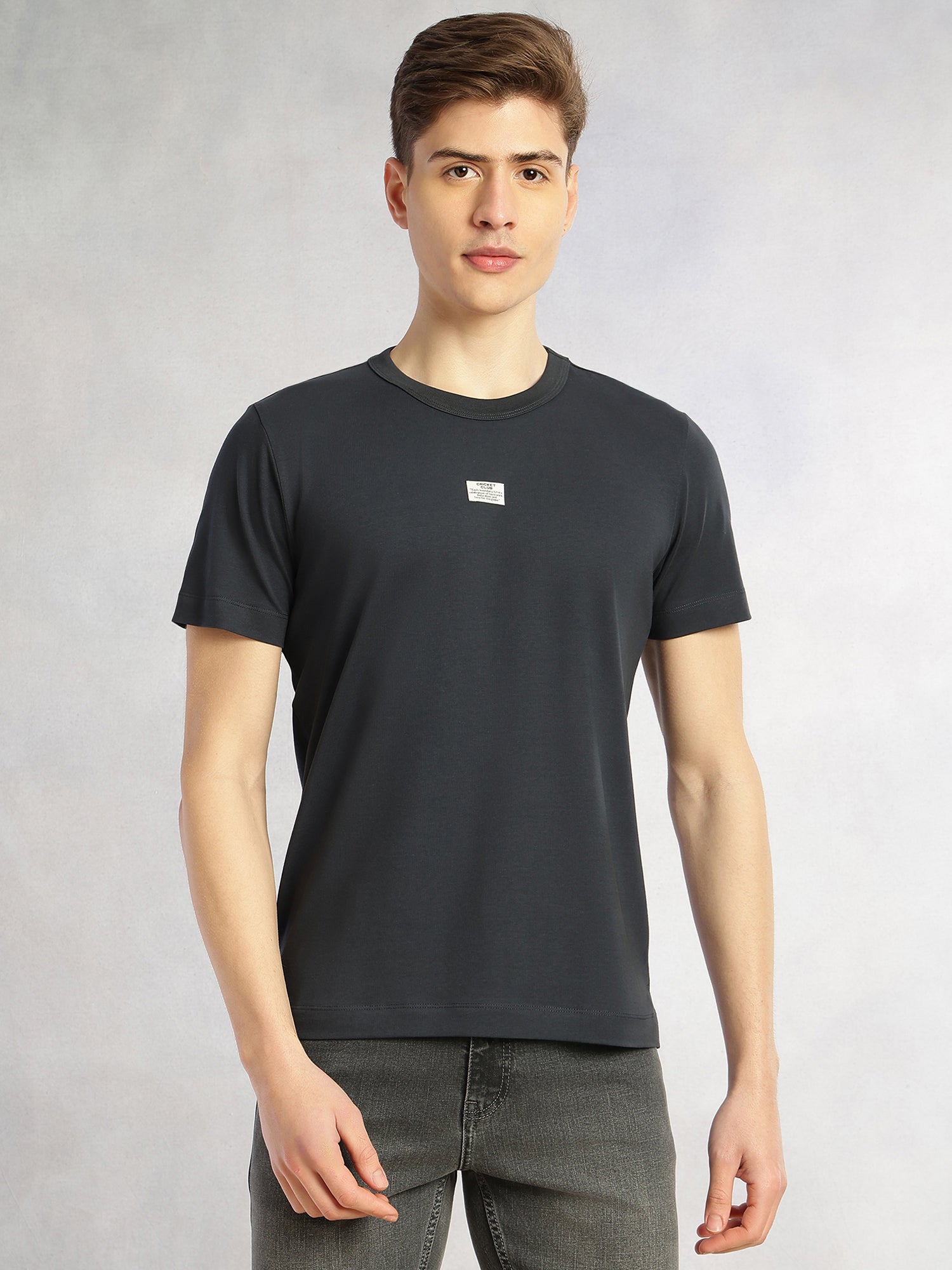 Thomas Scott Men Navy Cricket Club Collection Regular Fit Short Sleeves Round Neck Solid Knitted T-Shirt