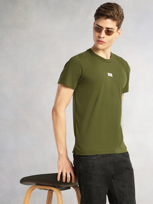 Olive Cricket Club Collection Regular Fit Short Sleeves Round Neck Solid Knitted Tshirt For Men