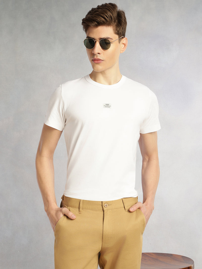 Thomas Scott Men White Cricket Club Collection Regular Fit Short Sleeves Round Neck Solid Knitted T-Shirt