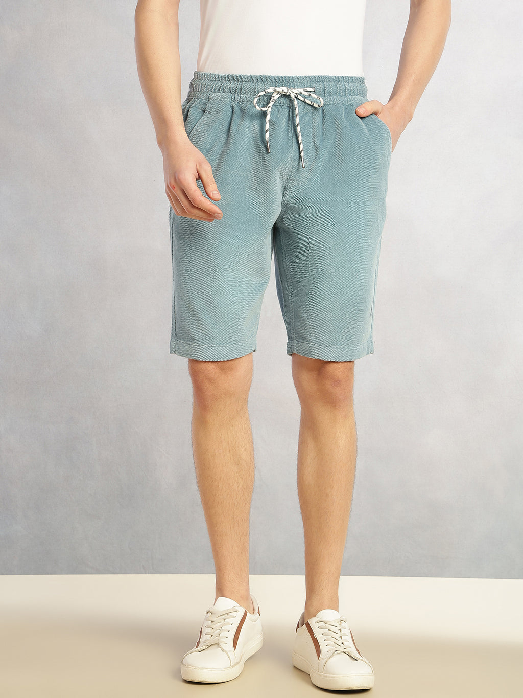 Thomas Scott Men Blue Cricket Club Collection Regular Fit Mid-Rise Woven Cotrises Corduroy Shorts