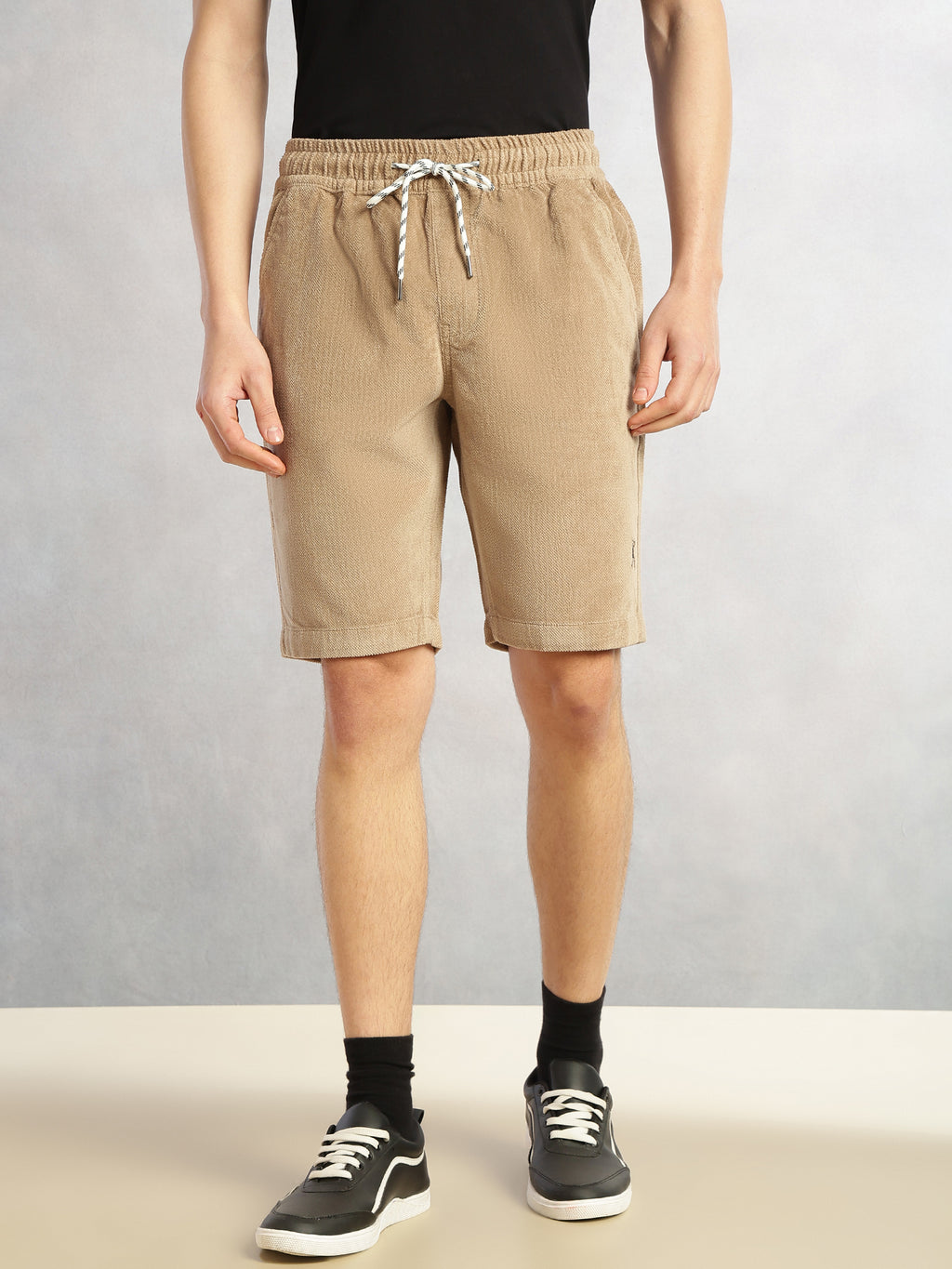 Thomas Scott Men Khaki Cricket Club Collection Regular Fit Mid-Rise Woven Cotrises Corduroy Shorts
